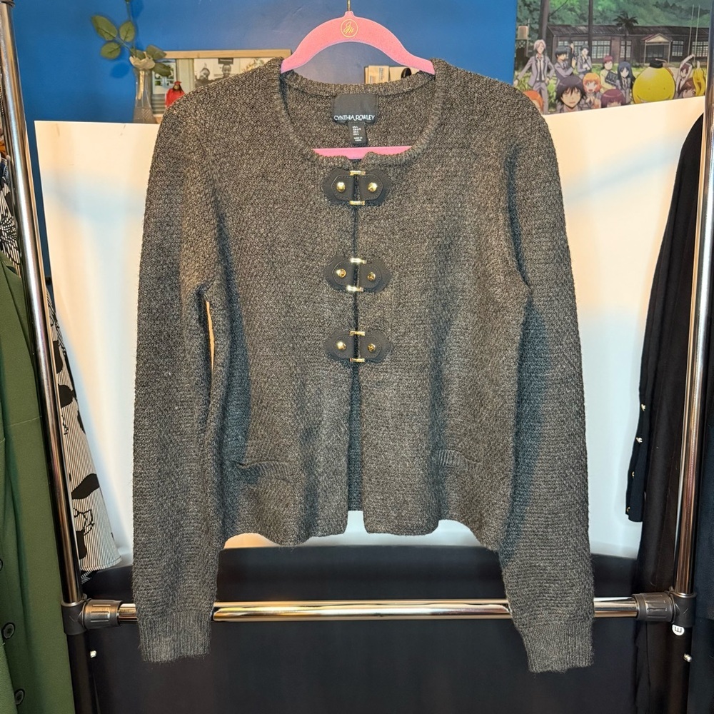 Cynthia Rowley size Large Gray Snap Button Belt Loop Cardigan